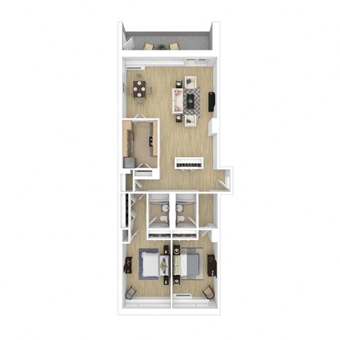 Floor plan for 2 beds, 2 baths, 1275 sqft